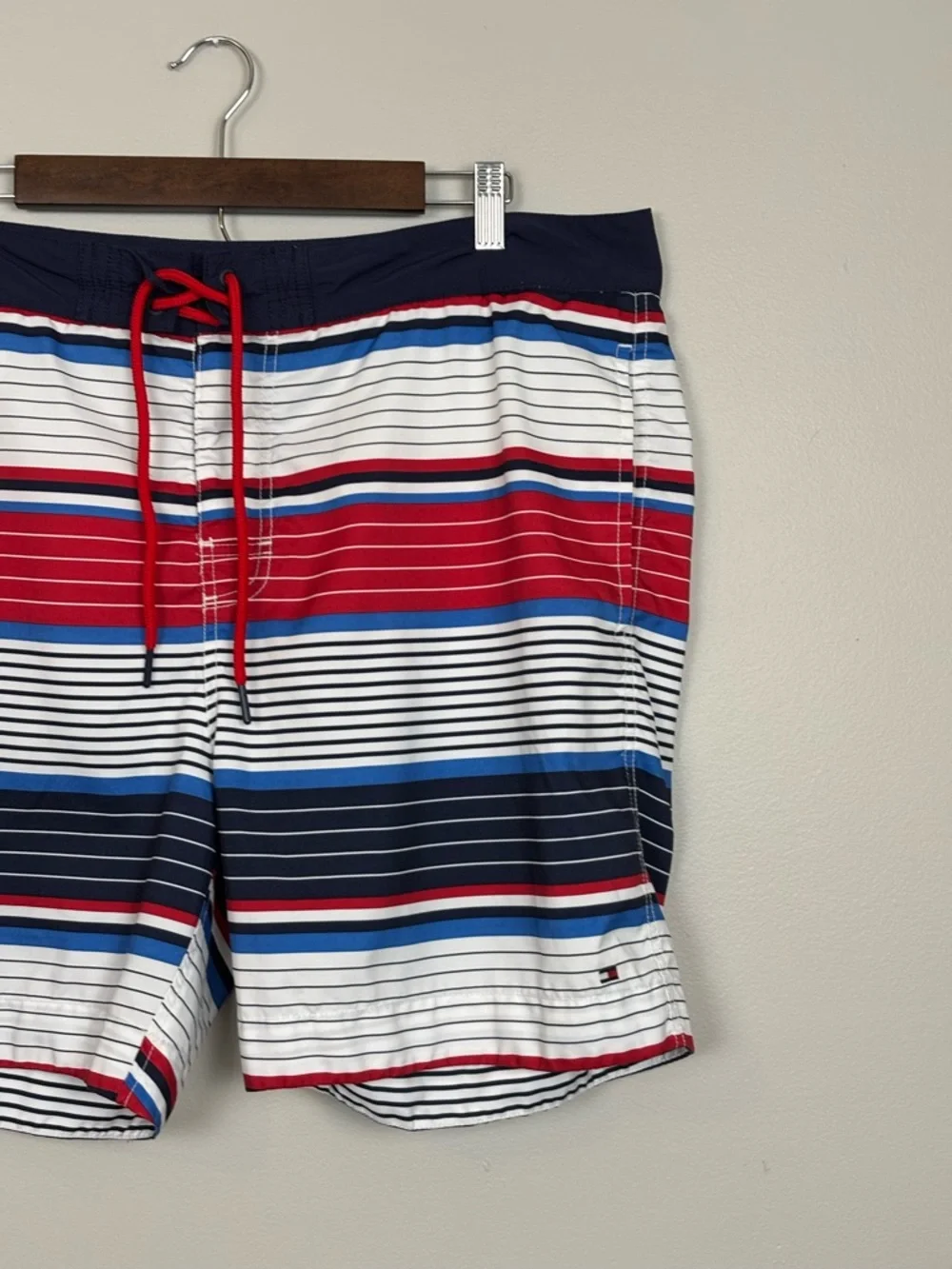 Tommy Hilfiger Swim Trunks Mens XL Red White Blue Striped‎ Patriotic Mesh Lined